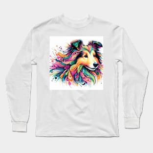 Abstract painting of a Sheltie Dog Long Sleeve T-Shirt